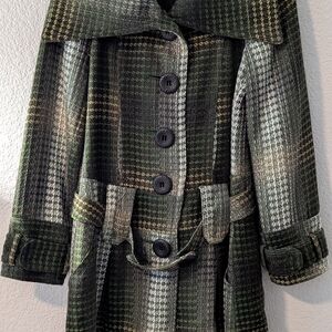 XOXO Green and Black Houndstooth Trench Coat
